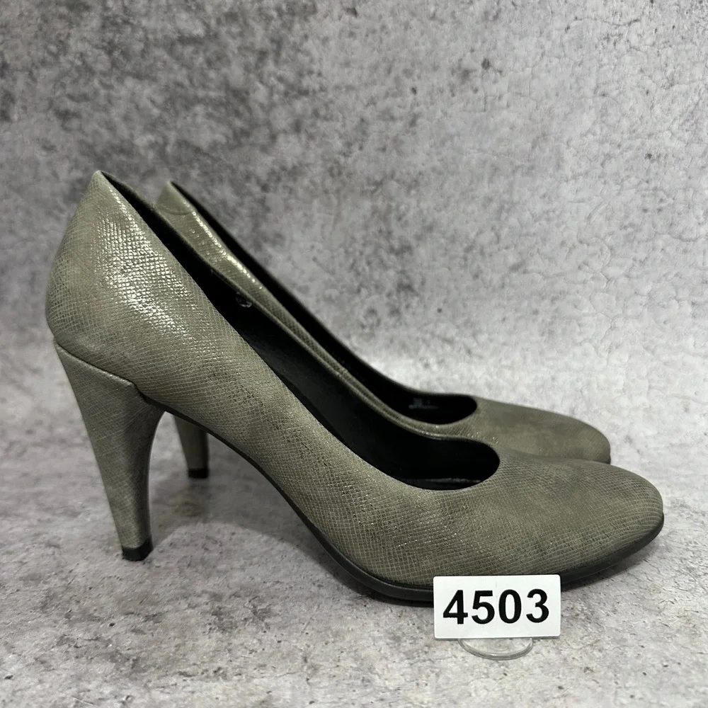Ecco Shape 75 Sleek Pumps Womens 39 8-8.5 Gray Snakeskin Leather Heel